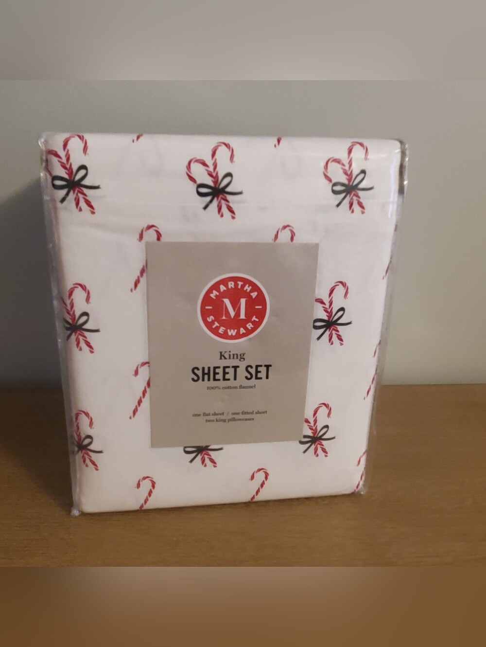 Martha Stewart Candy Cane Christmas Holiday Flannel King Size Sheet Set New